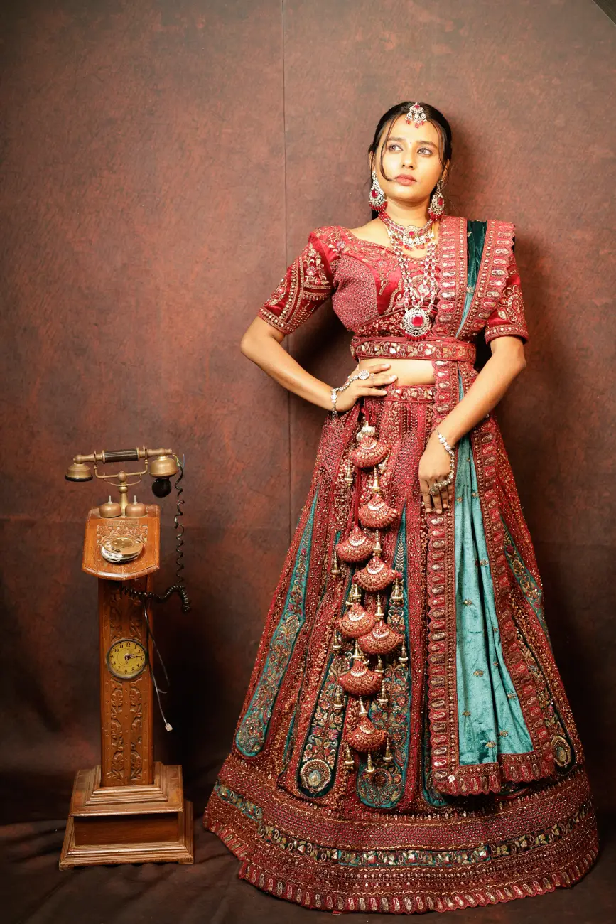 Georgette lehenga with stone embellishments, perfect for sangeet ceremonies.